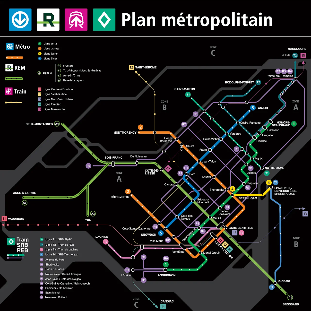 Plan complet du Réseau Express Bus (REB) conçu par Gabriel Fortin