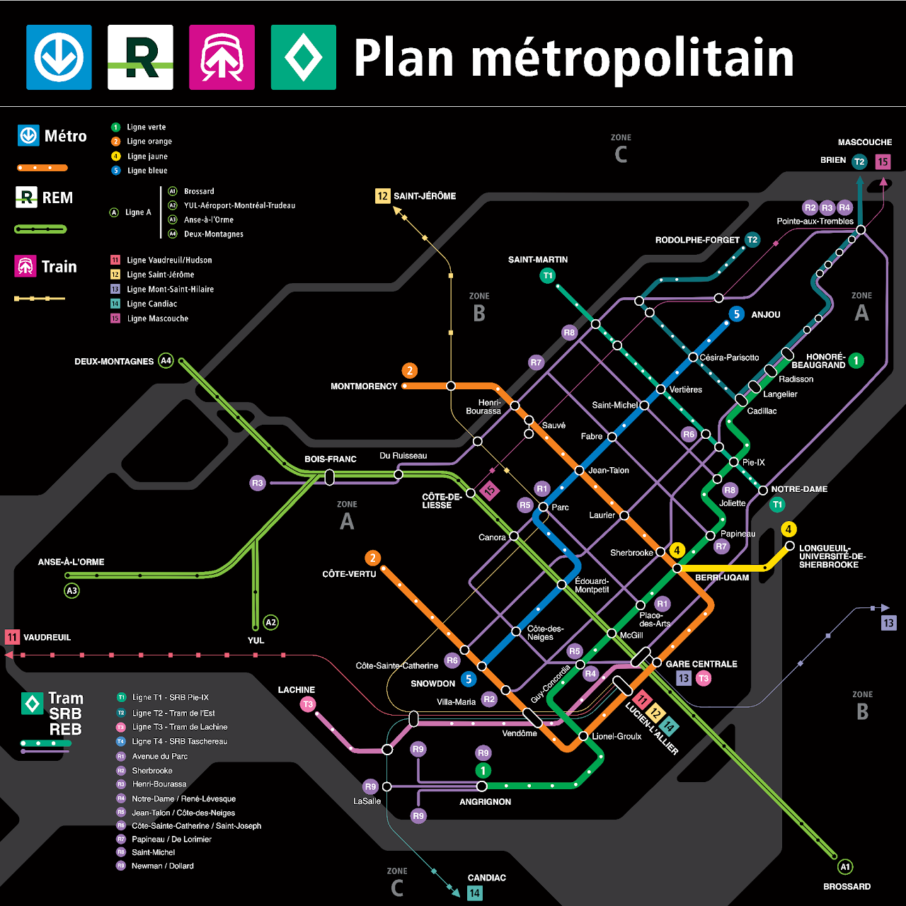 Plan simplifié du réseau métro et bus