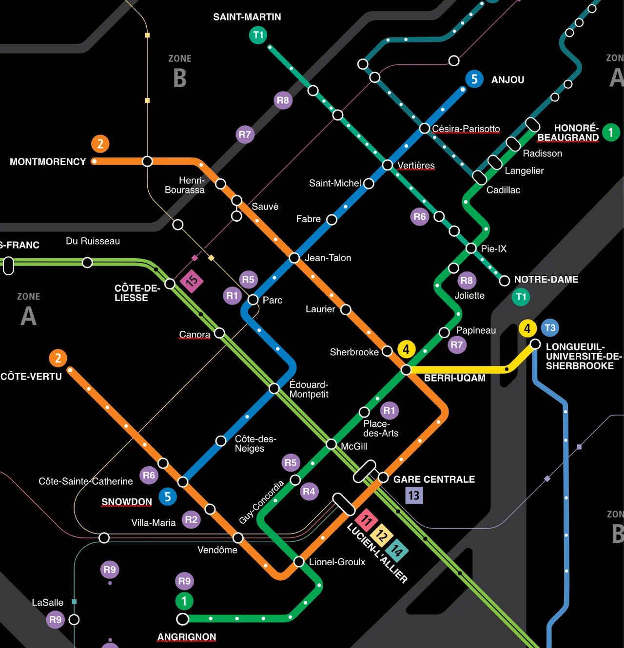 Plan du centre du Réseau Express Bus